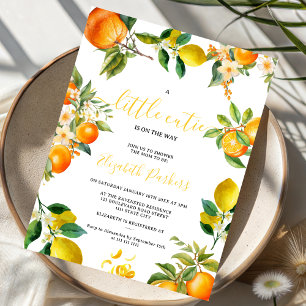 a little cutie watercolor orange citrus lemon invitation