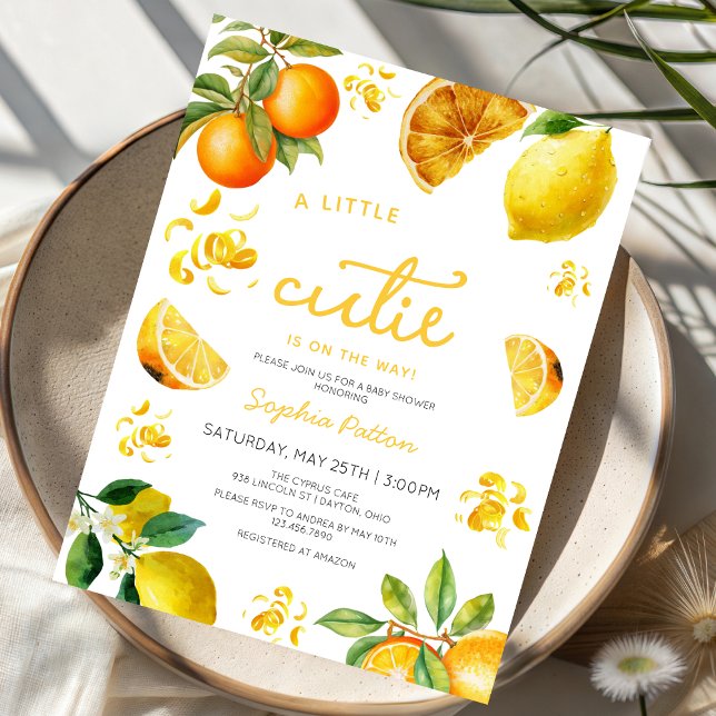 a little cutie watercolor orange citrus lemon invitation (Creator Uploaded)