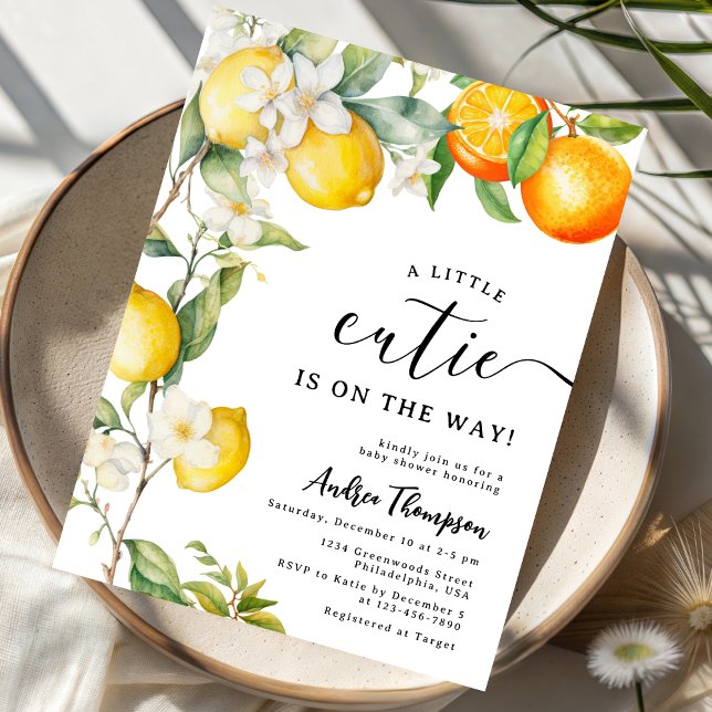 a little cutie watercolor orange citrus lemon invitation (Creator Uploaded)