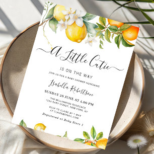 a little cutie watercolor orange citrus lemon invitation