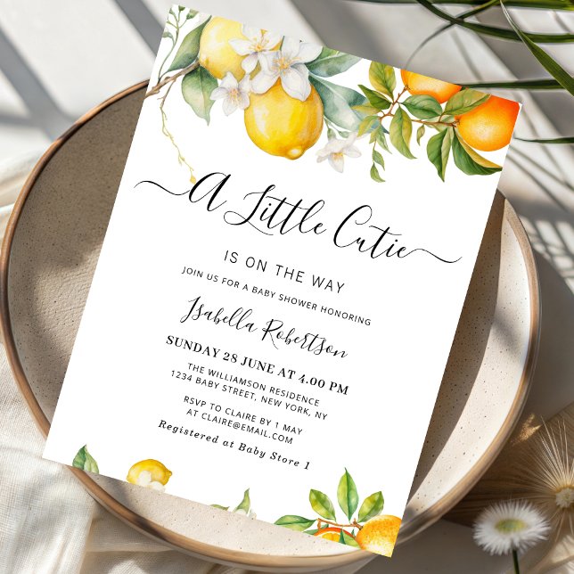 a little cutie watercolor orange citrus lemon invitation (Creator Uploaded)
