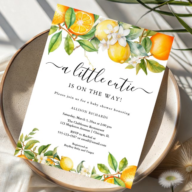 a little cutie watercolor orange citrus lemon invitation (Creator Uploaded)
