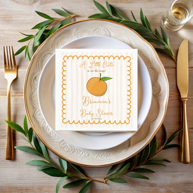 A little cutie whimsical citrus baby shower napkin (A little cutie whimsical citrus baby shower monogrammed napkins personalized orange table decor)
