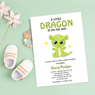 A Little Dragon Cute Green Baby Boy Shower Invitation