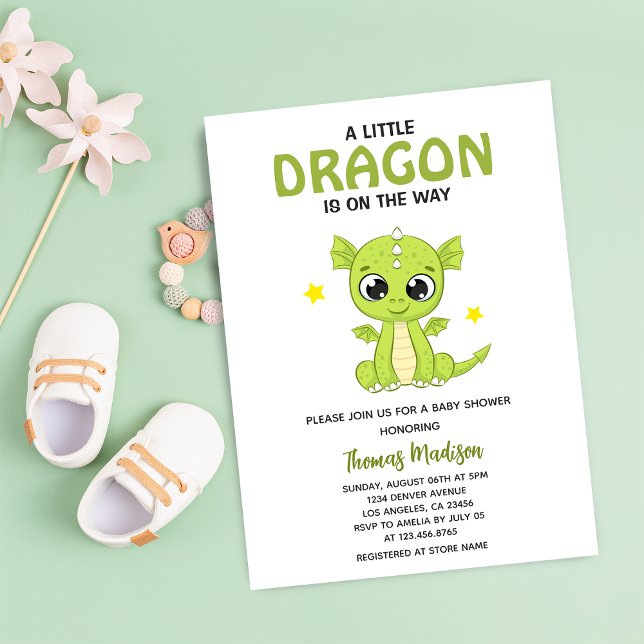 A Little Dragon Cute Green Baby Boy Shower Invitation (Creator Uploaded)