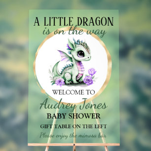 A Little Dragon Is On The Way Baby Shower Acrylic Sign