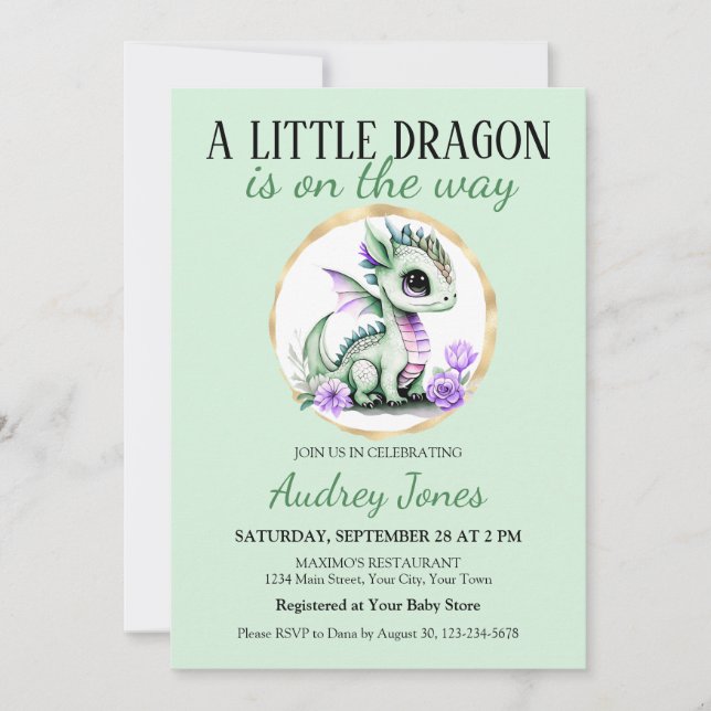 A Little Dragon Is On The Way Baby Shower Invitation (Front)