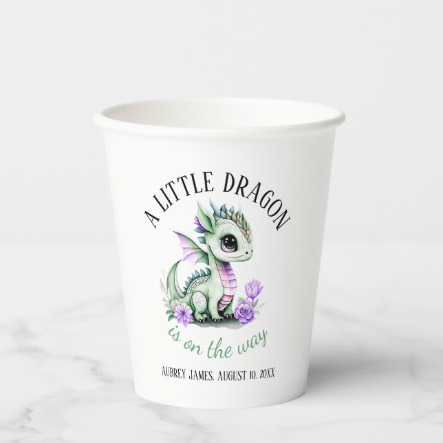 A Little Dragon Is On The Way Baby Shower Paper Cups (Front)