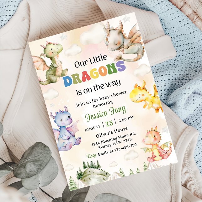 A Little Dragon Is On The Way Baby Shower Party Invitation (Creator Uploaded)