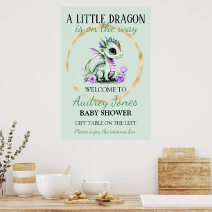 A Little Dragon Is On The Way Baby Shower Poster