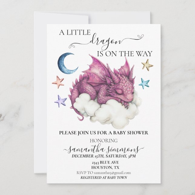 A Little Dragon Sleeping on Cloud Baby Shower  Invitation (Front)