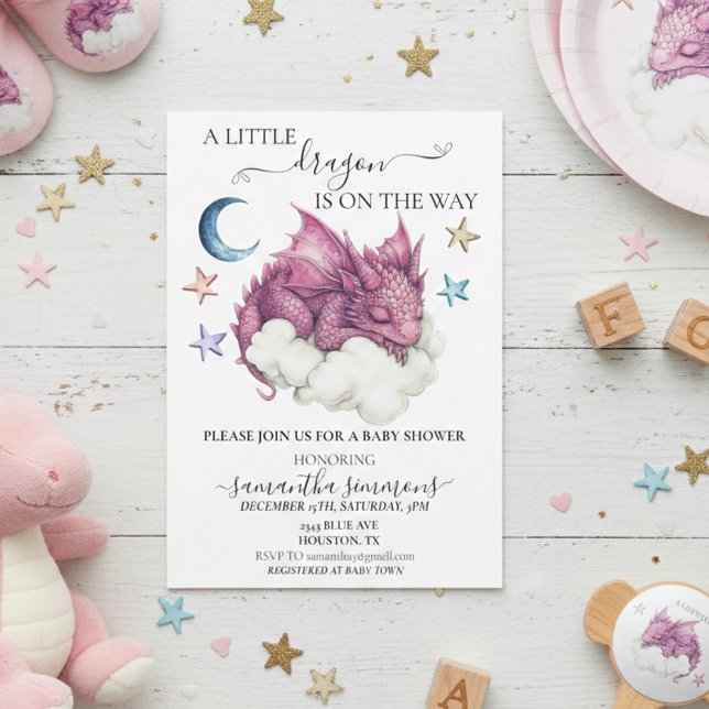 A Little Dragon Sleeping on Cloud Baby Shower  Invitation (Creator Uploaded)