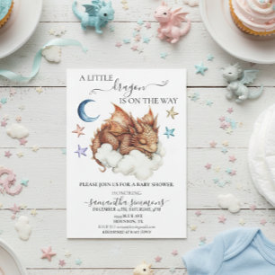 A Little Dragon Sleeping on Cloud Baby Shower  Invitation