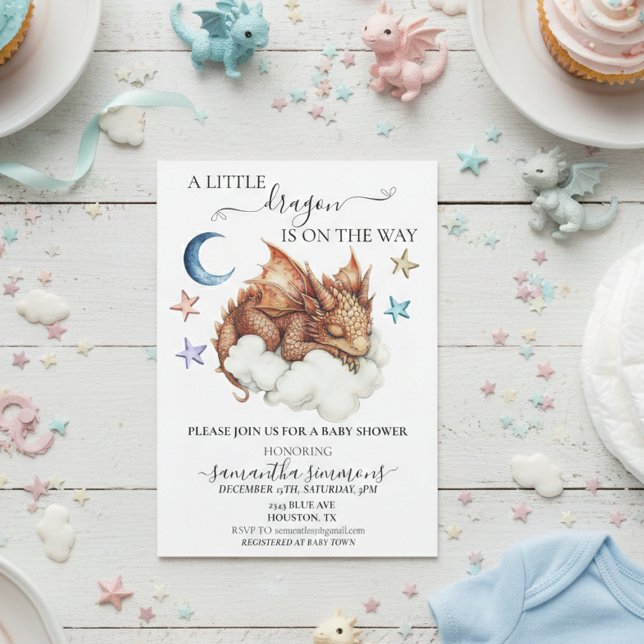 A Little Dragon Sleeping on Cloud Baby Shower  Invitation (Creator Uploaded)