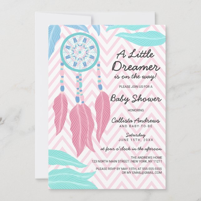 A Little Dreamer Quote Dreamcatcher Baby Shower Invitation (Front)