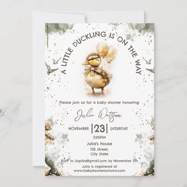 A little Duckling is on the Way Gender Neutral Invitation (Front)