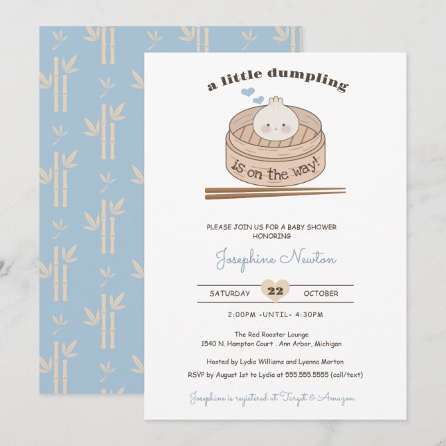 A Little Dumpling Baby Bao Boy Shower  Invitation (Front/Back)