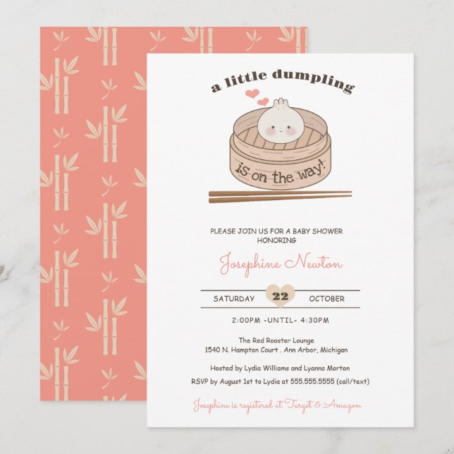 A Little Dumpling Baby Bao Girl Shower  Invitation (Front/Back)