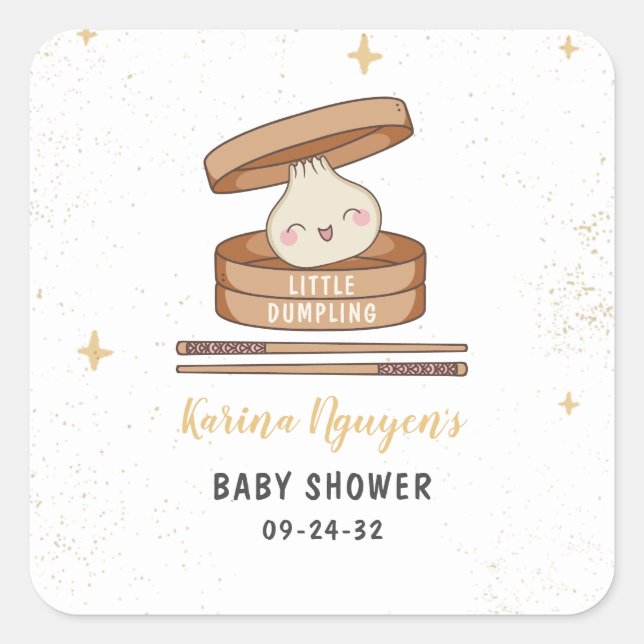 A Little Dumpling Baby Shower Square Sticker (Front)