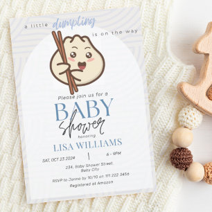 A Little Dumpling Dusty Blue Bao Asian Baby Shower Invitation