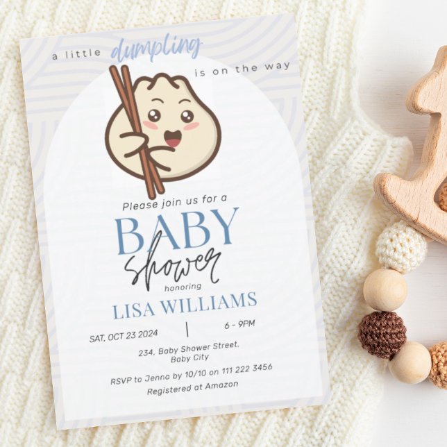 A Little Dumpling Dusty Blue Bao Asian Baby Shower Invitation (Little Dumpling Is On Its Way Dusty Blue Cute Kawaii Asian Baby Shower Invitation)