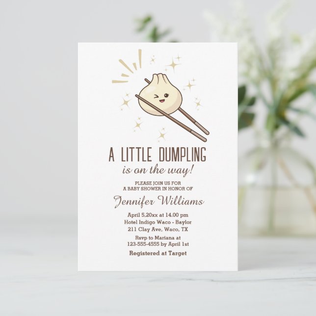 a little dumpling is on the way, baby shower invitation (Standing Front)
