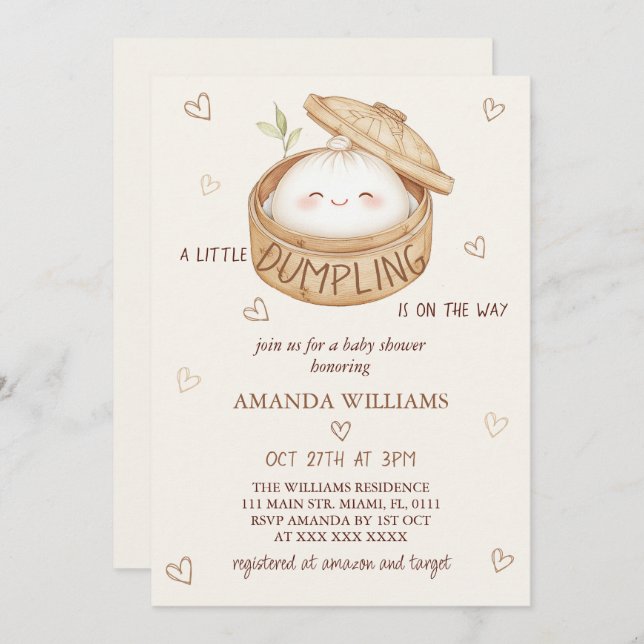A little Dumpling Is on The Way Baby Shower Invitation (Front/Back)