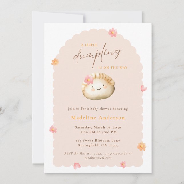 A Little Dumpling on the Way Cute Baby Girl Shower Invitation (Front)