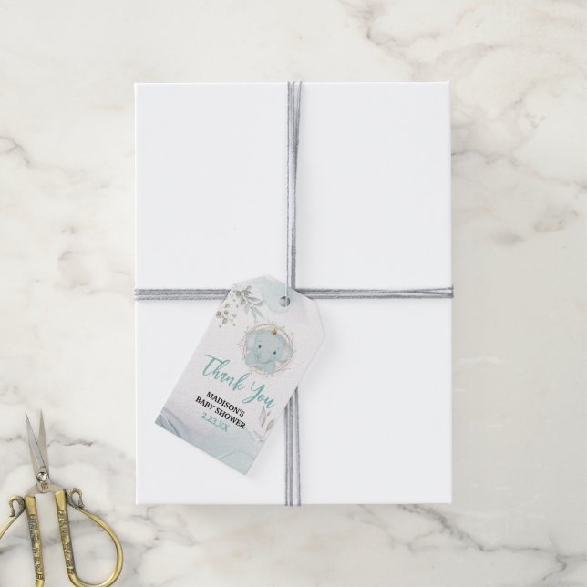 A Little Elephant Boy Baby Shower Gift Tag (With Twine)