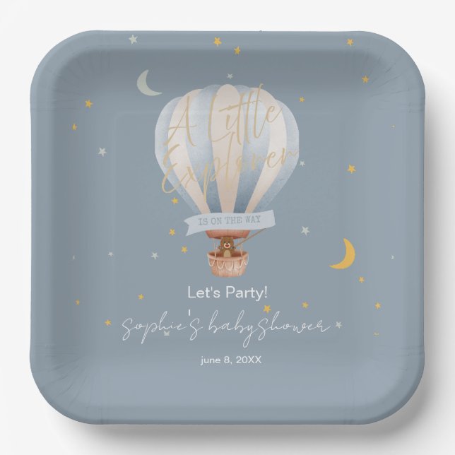 A Little Explorer Hot Air Balloon Custom Paper Plate (Front)