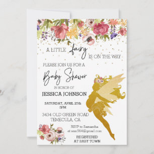 A Little Fairy is on the Way Baby Shower Gold Invitation