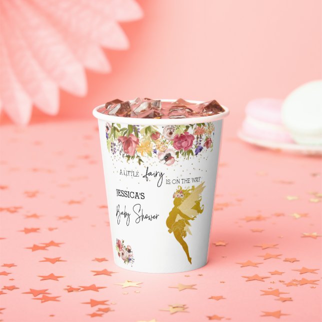 A Little Fairy is on the Way Baby Shower Gold  Paper Cups (Insitu)
