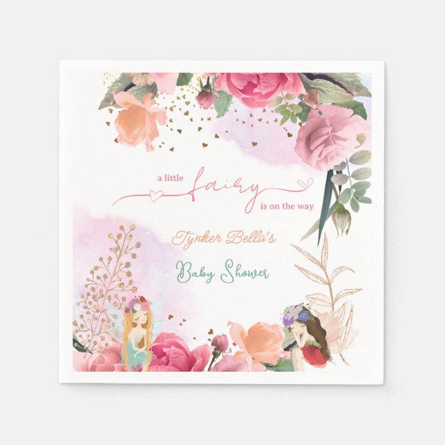 A Little Fairy Is On The Way Girl Baby Shower Napkin (Front)