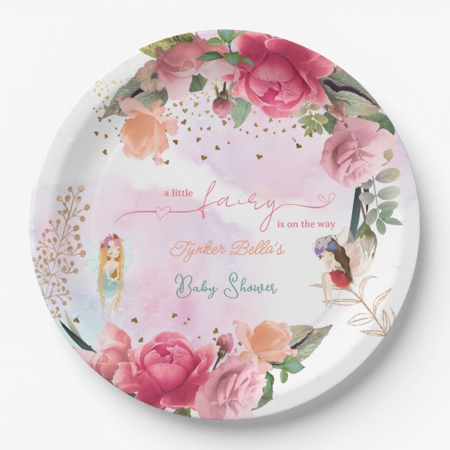 A Little Fairy Is On The Way Girl Baby Shower Paper Plate (Front)