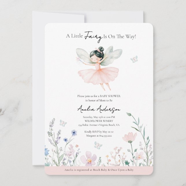 A Little Fairy is on the Way Wildflower  Invitatio Invitation (Front)