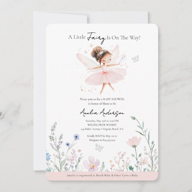 A Little Fairy is on the Way Wildflower  Invitation (Front)