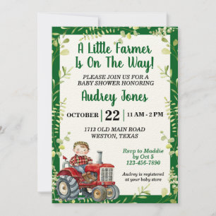 A Little Farmer Is On The Way Baby Shower Invitation