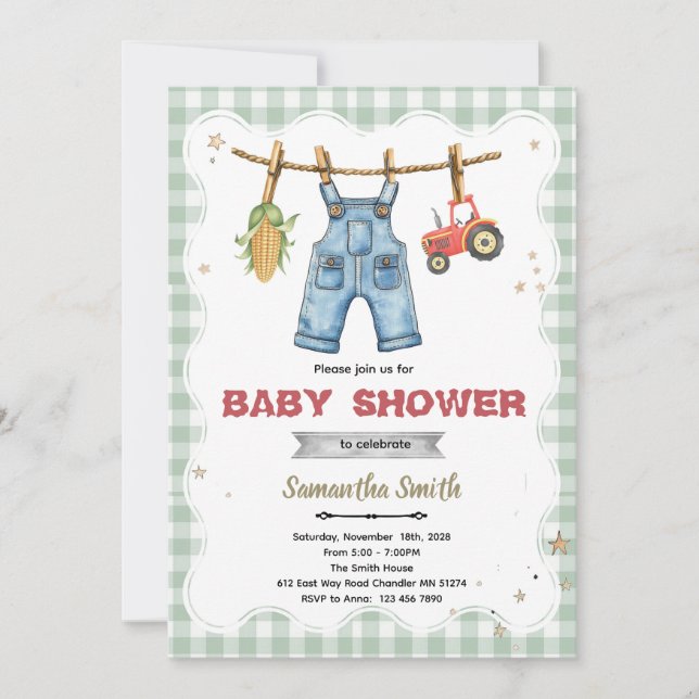 A Little Farmer is on the Way shower invite (Front)