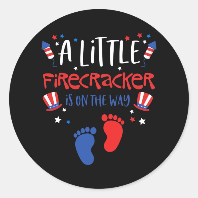 A Little Firecracker Is on the Way 4th of July Classic Round Sticker (Front)