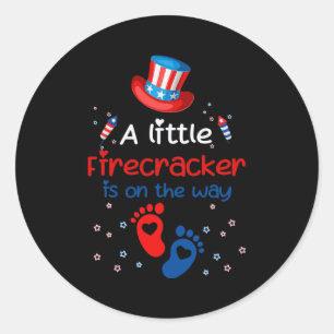 A Little Firecracker Is on the Way 4th of July Classic Round Sticker