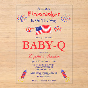 A Little Firecracker Is On The Way Baby-Q Acrylic Invitations