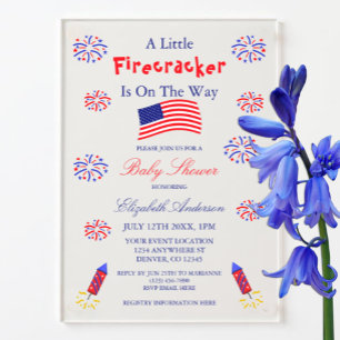 A Little Firecracker Is On The Way Baby Shower Acrylic Invitations
