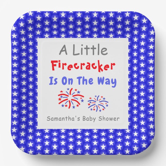 A Little Firecracker Is On The Way Paper Plate (Front)
