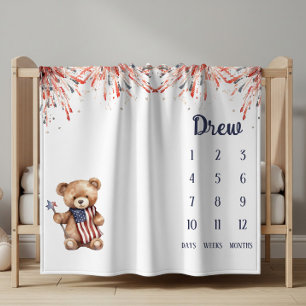 A Little Firecracker Teddy Bear Baby Milestone Fleece Blanket