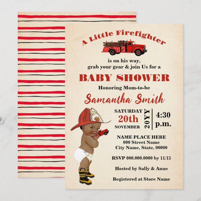 A Little Firefighter is on His Way AA Baby Shower Invitation (Front/Back)
