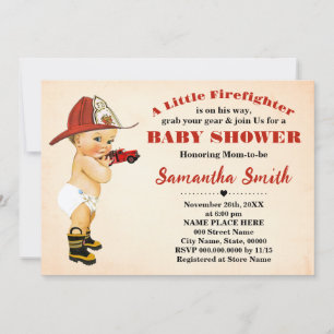 A Little Firefighter is on His Way Baby Shower Invitation