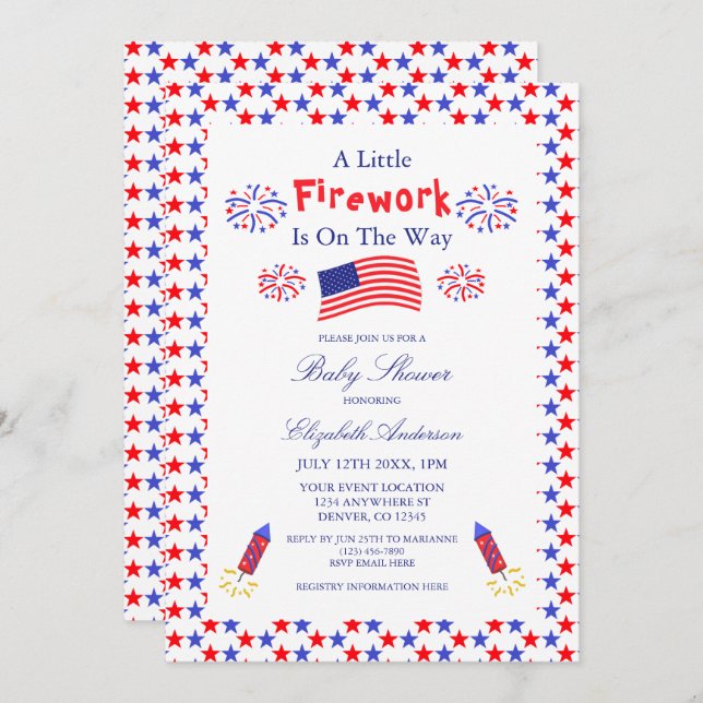 A Little Firework Is On The Way Baby Shower Invitation (Front/Back)