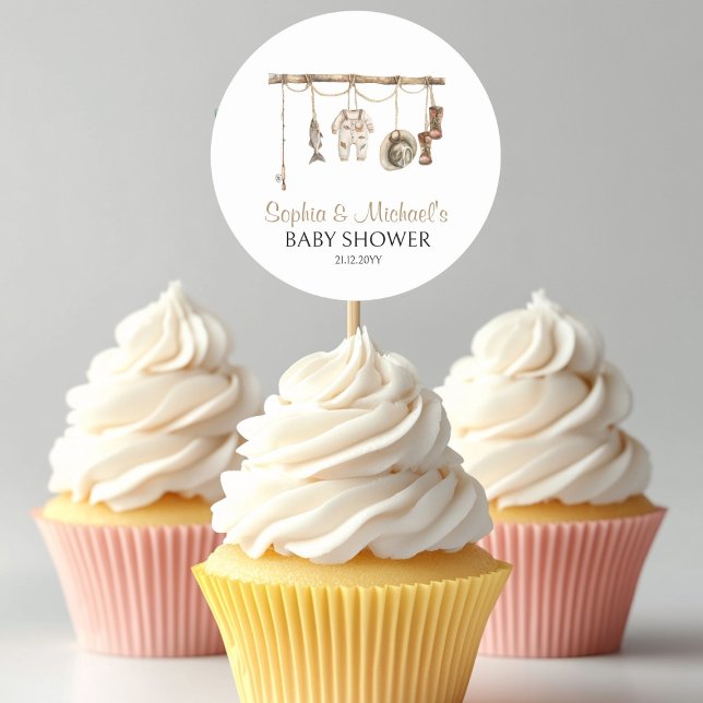 A little Fisherman baby shower cupcake topper Classic Round Sticker (Creator Uploaded)