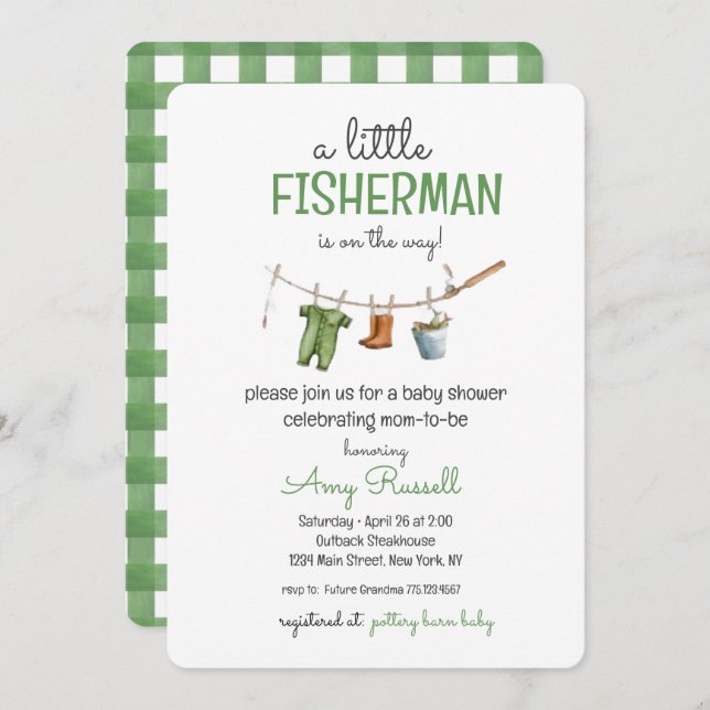 A Little Fisherman Baby Shower Invitation (Front/Back)