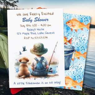 A Little Fisherman   Cute Boy's Baby Shower Invitation